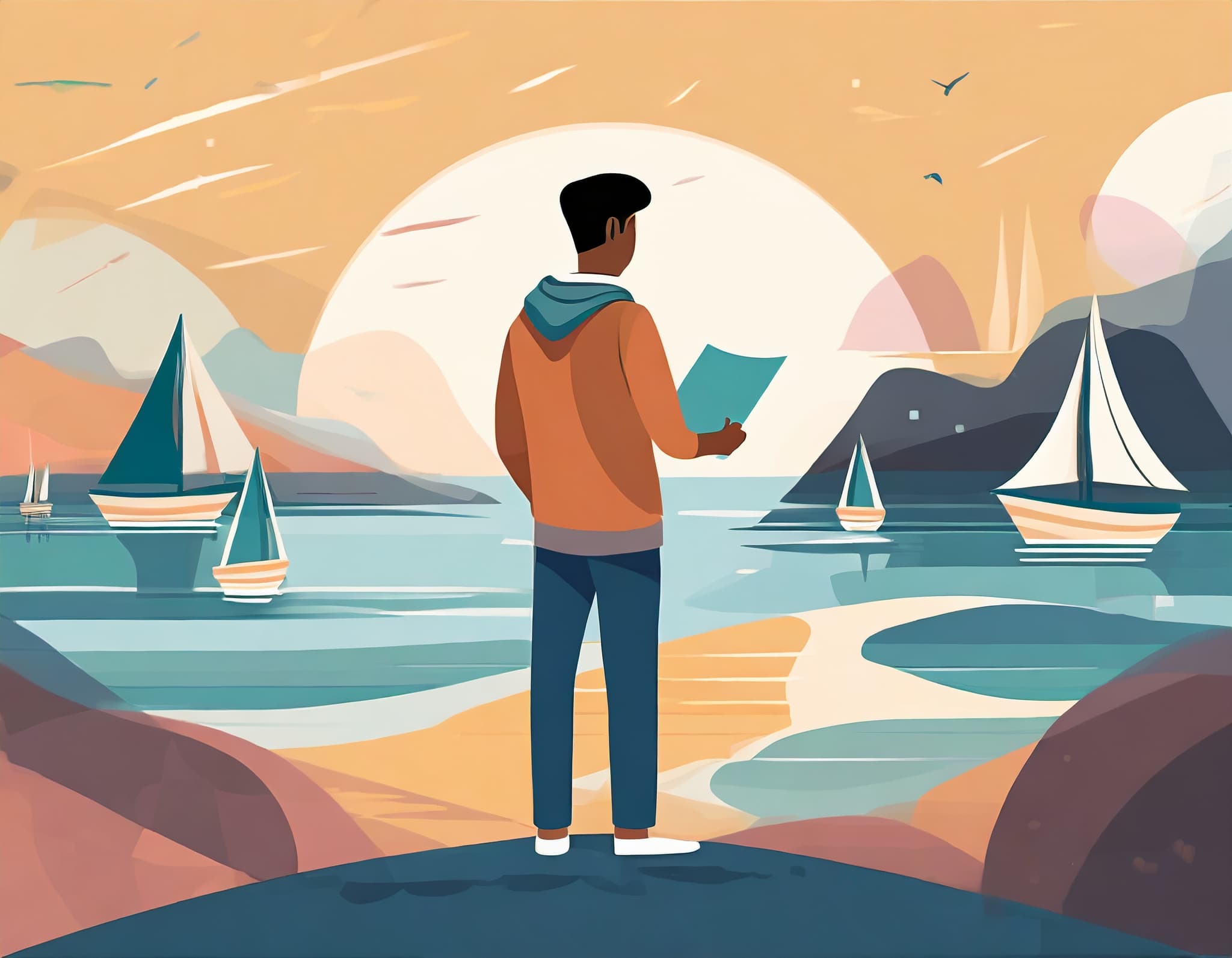 person looking at boats holding a document